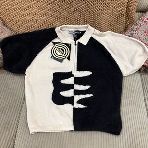 NWT Vintage JAMIE SADOCK Black White Short Sleeve Sweater Angora Lambswool M